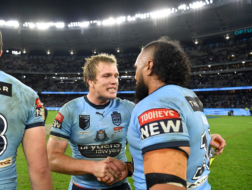 Trbojevic and Paulo celebrate NSW's 44-12 triumph in Perth