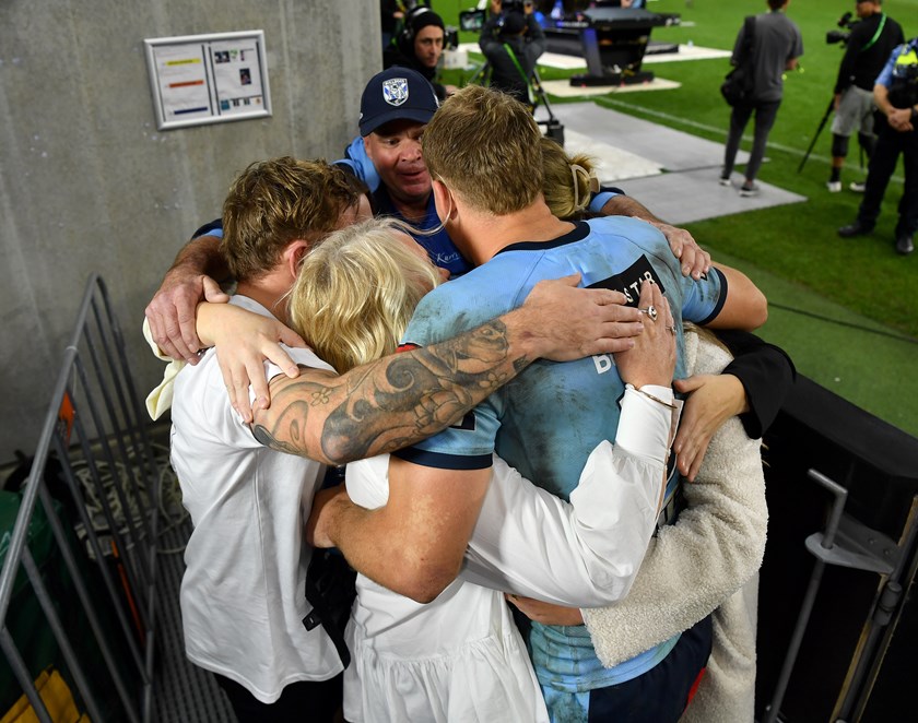 Burton celebrates with his family after stunning Origin debut
