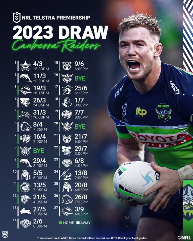 NRL draw 2023 Canberra Raiders schedule, fixtures, biggest matchups