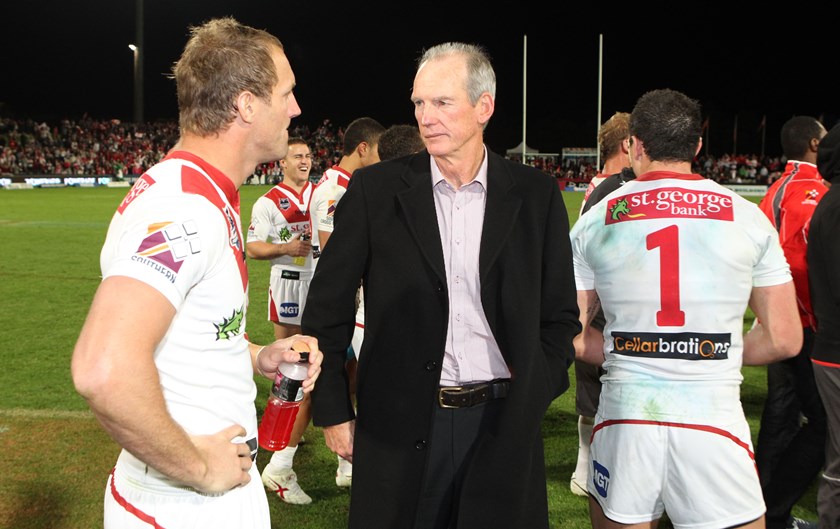 Mark Gasnier and Wayne Bennett after the Dragons clinched the 2010 minor premiership
