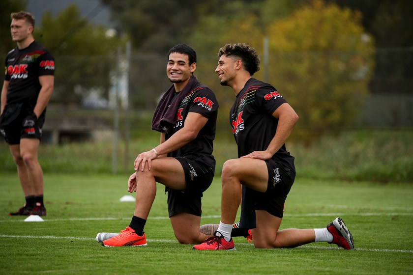 Taylan May and Izack Tago at training.