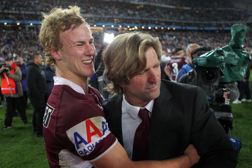 Daly Cherry-Evans and Des Hasler soak up the emotion of Manly's 2011 premiership success.