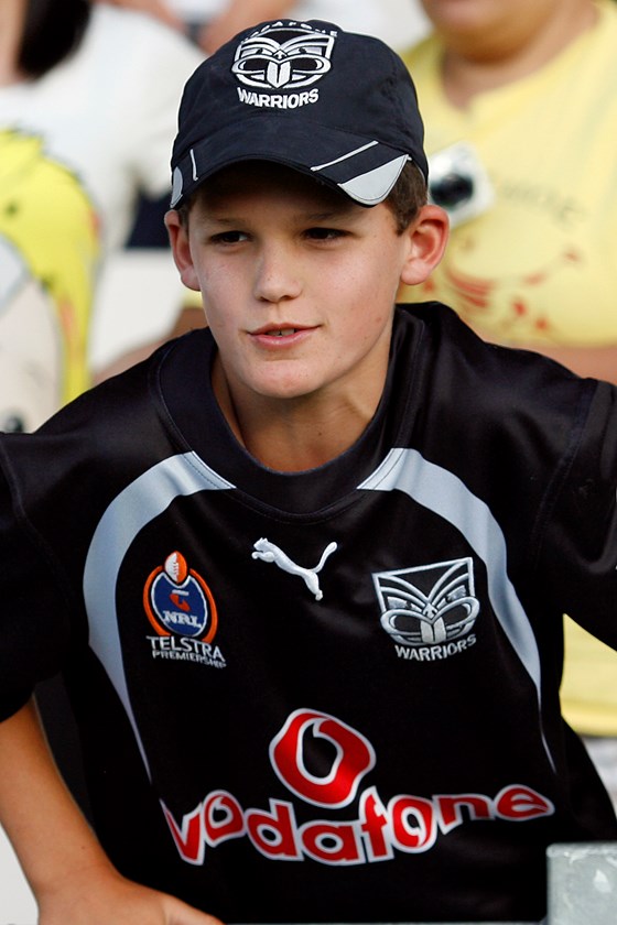 Nathan Cleary cheers on the Warriors in  2010 pre season  match at Rotorua