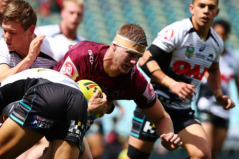 Luke Garner in action for Manly against the Panthers in the 2015 grand final.