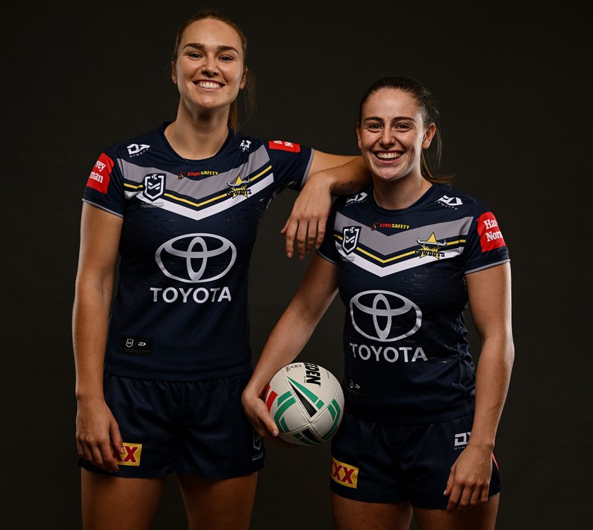 Fran Goldthorp (right) will take on Rhinos teammate Hale in Round 1 of the NRLW.