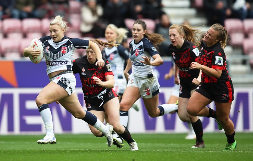 Georgia Roche in action for England at last year's World Cup