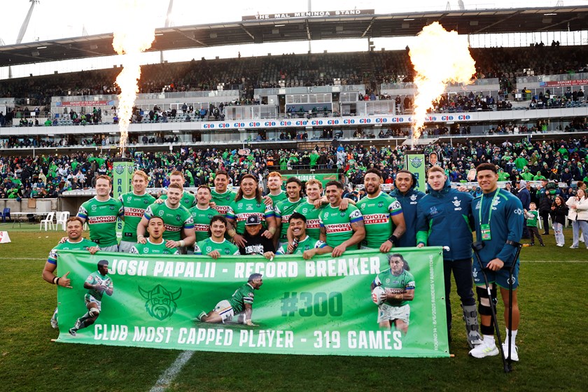 The Raiders celebrate a day they will never forget as Josh Papali'i became the club's most capped player.