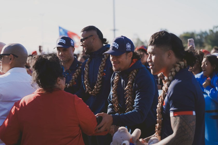 Four of the best: Spencer Leniu, Stephen Crichton, Jarome Luai and Brian To'o at Samoa's Sydney fan day. 