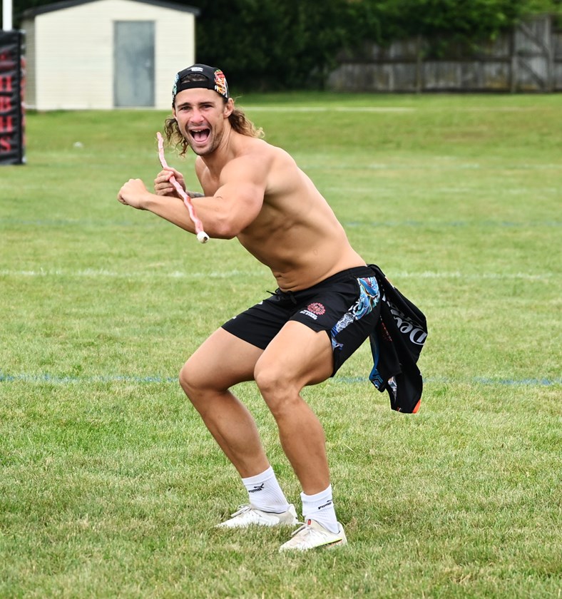 Nicho Hynes practices the Indigenous team's War Cry.