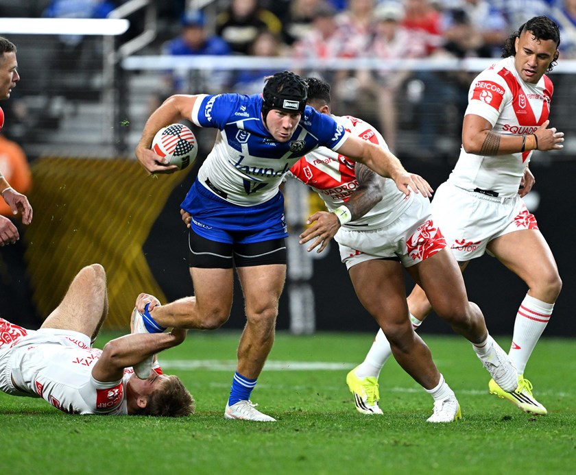 Matt Burton ran the ball 15 times in Vegas, while halves partner Lachlan Galvin had 22 runs in an indication of how the Bulldogs pair are going to play this year.