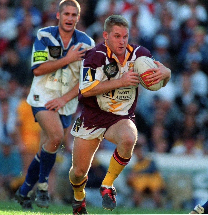 John Plath on the move for the Broncos in the 1998 NRL grand final against the Bulldogs.
