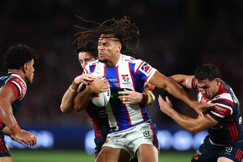 Newcastle's English winger Dom Young in action against the Roosters in the NRL grand final.
