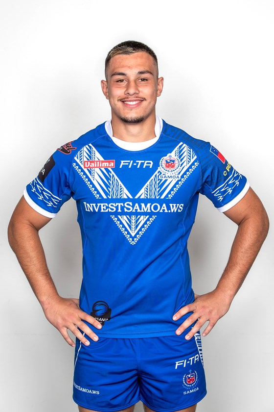 A young Tino Fa'asuamaleaui in the blue of Samoa at the 2019 Oceania Cup.