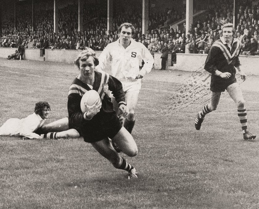Bob Fulton in action on the 1973 Kangaroo tour against Salford.