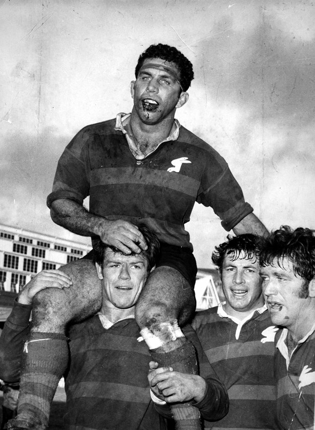 John Sattler is chaired from the field by Bob McCarthy after his heroics in the 1970 grand final.