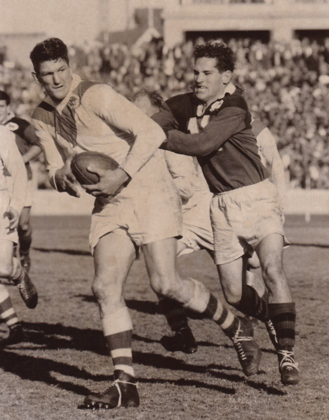 Norm Provan ignites another attacking raid for St George in a match against North Sydney in 1961.