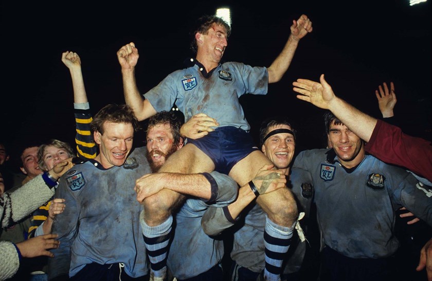 Blues captain Steve Mortimer savours the win in 1985