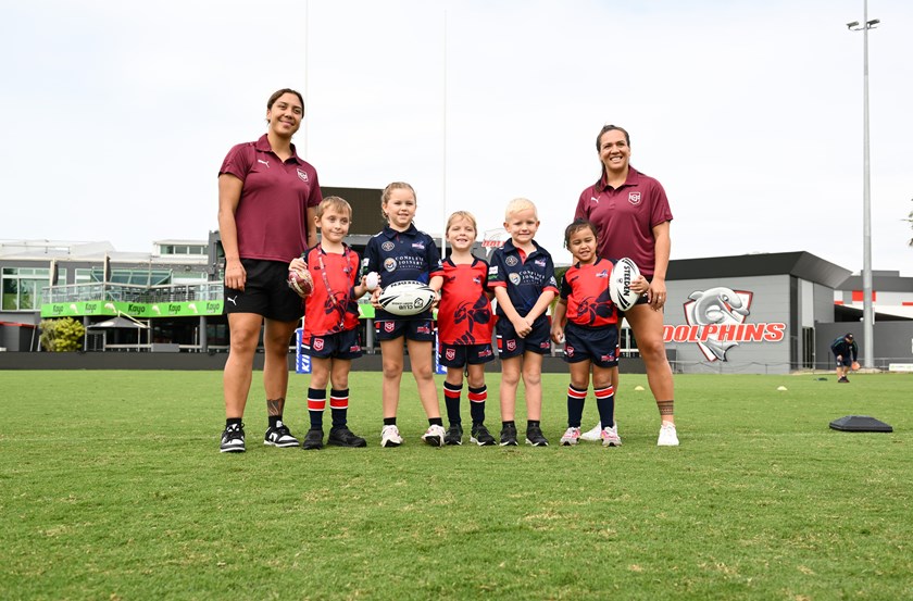 Shannon Mato and Evania Pelite at the Queensland club rugby league participation announcement. 