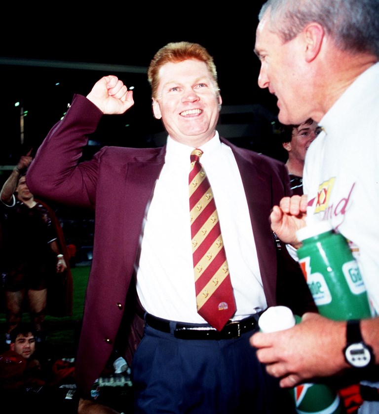 Paul Vautin celebrates during the 1995 series as the Maroons coach.