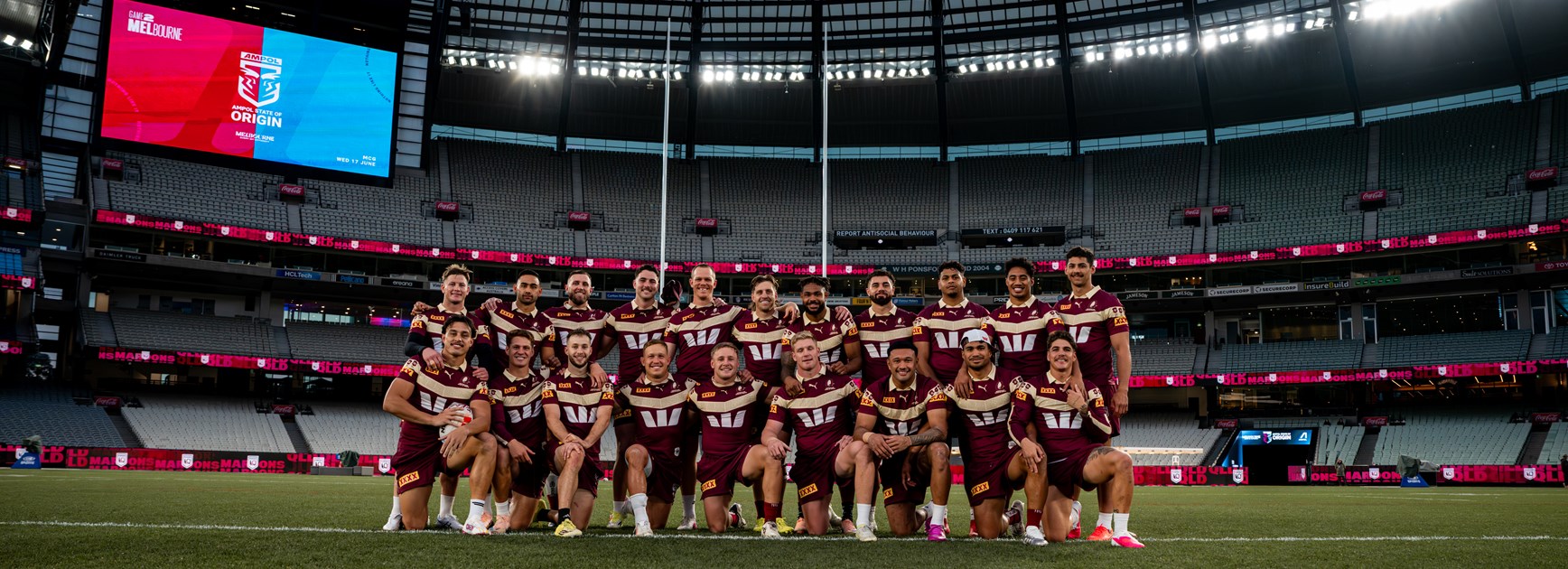 The Queensland Maroons at their captain's run at the MCG.