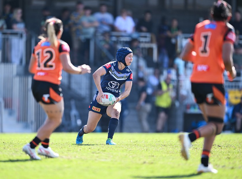 Tahlulah Tillett in action for the Cowboys at Totally Workwear Stadium against the Tigers.