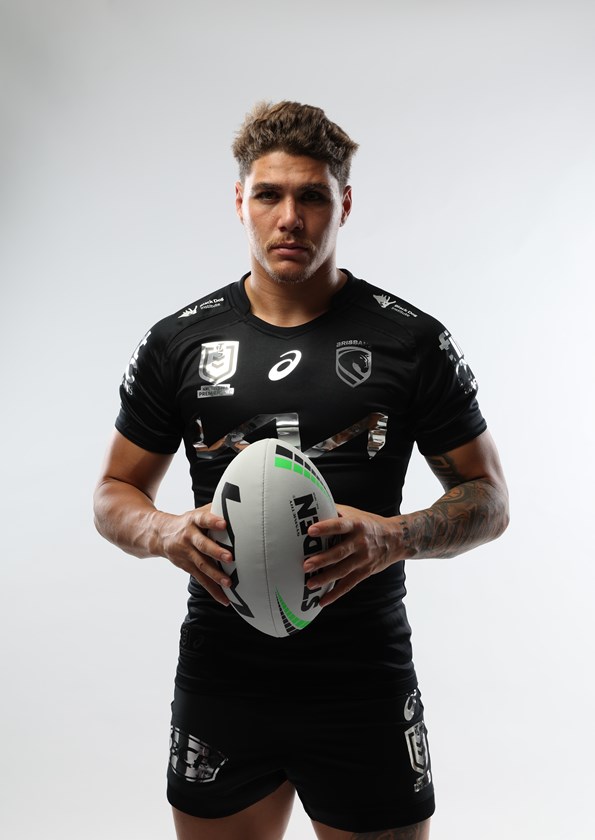 Reece Walsh wears the 2026 version of the mental health awareness jersey.