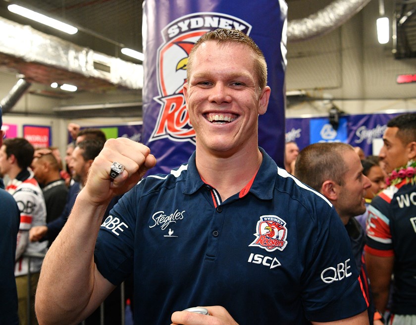 Lindsay Collins celebrates the Roosters 2018 grand final victory. 