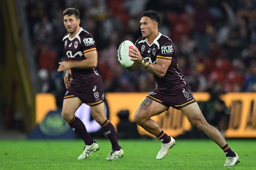 Hayze Perham in action for the Broncos in Round 18 against the Sharks.
