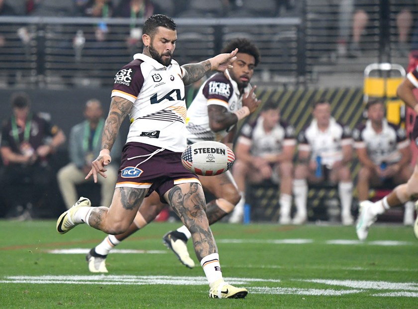 Adam Reynolds in action for the Broncos in their Round 1 clash against the Roosters in Las Vegas.