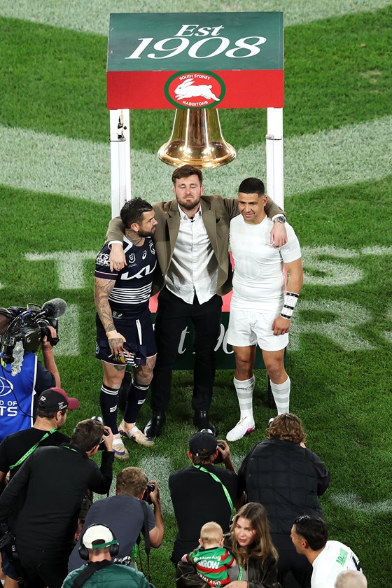 Jai Arrow rings the bell before the Bunnies v Broncos match this year.