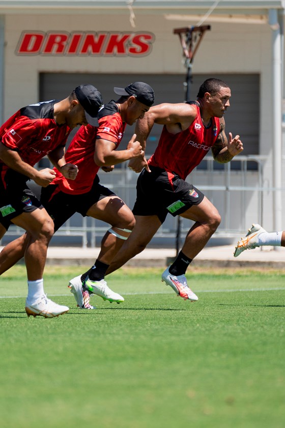 Tyson Frizell training with the Tonga at Kayo Stadium before the squad fly out to England.