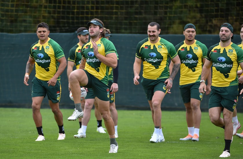 Pat Carrigan at Kangaroos training at the Rugby League World Cup. 