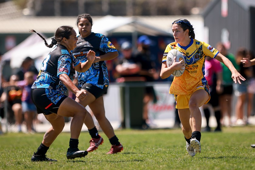 Women's teams in action during the 2022 Queensland Murri Carnival at Redcliffe. Photo: Erick Lucero / QRL