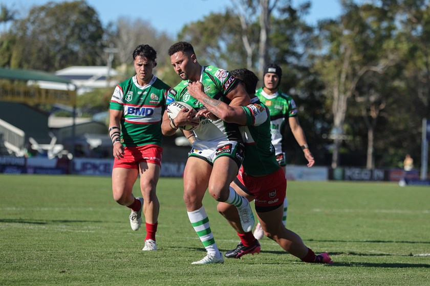 Gehamat Shibasaki playing for Townsville Blackhawks against Wynnum Manly Seagulls in the Hostplus Cup in 2024.