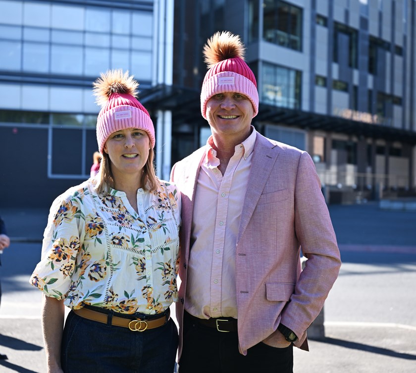 Laura Clarke and Ben Gardiner, whose sister died of brain cancer, were on hand for the launch of Beanie for Brain Cancer Round.
