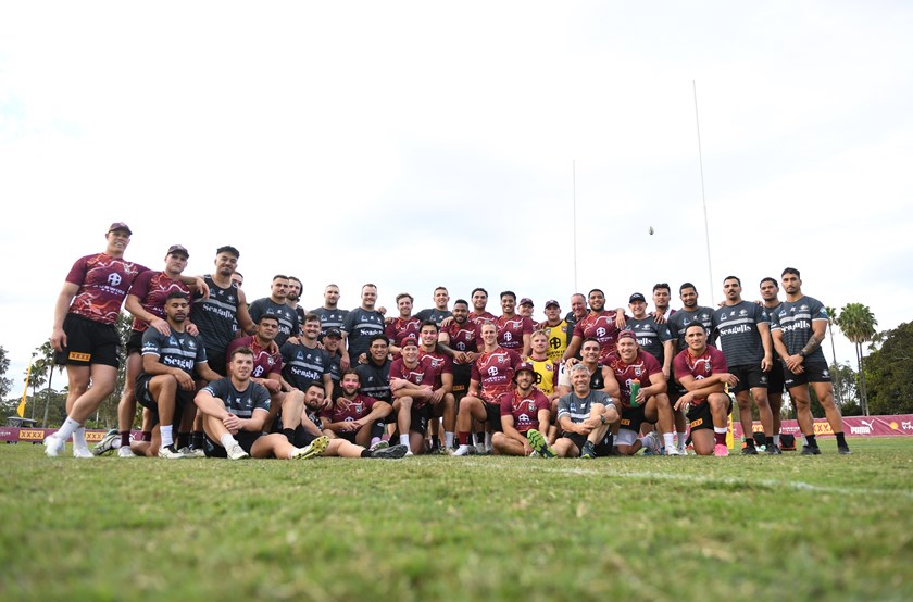The Tweed Seagulls and Queensland Maroons after their opposed session.