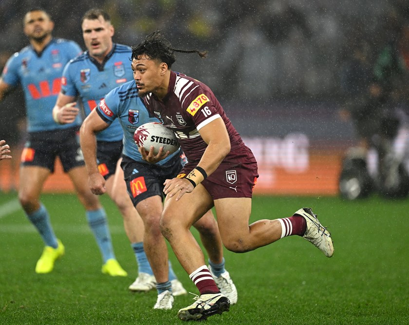 Jeremiah Nanai in action for the Maroons in the 2025 series.