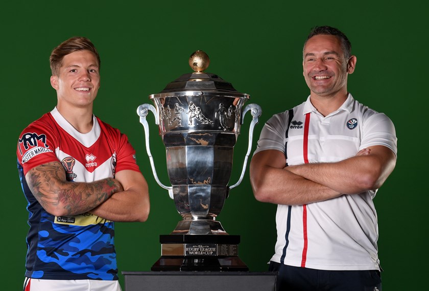 France captain Théo Fages and coach Aurélien Cologni with the Paul Barrière Trophy at the 2017 World Cup