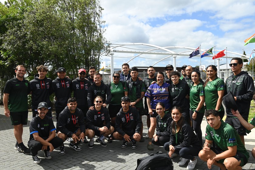 Taimana Elers with members of the Māori and Indigenous Touch Football All Stars teams.