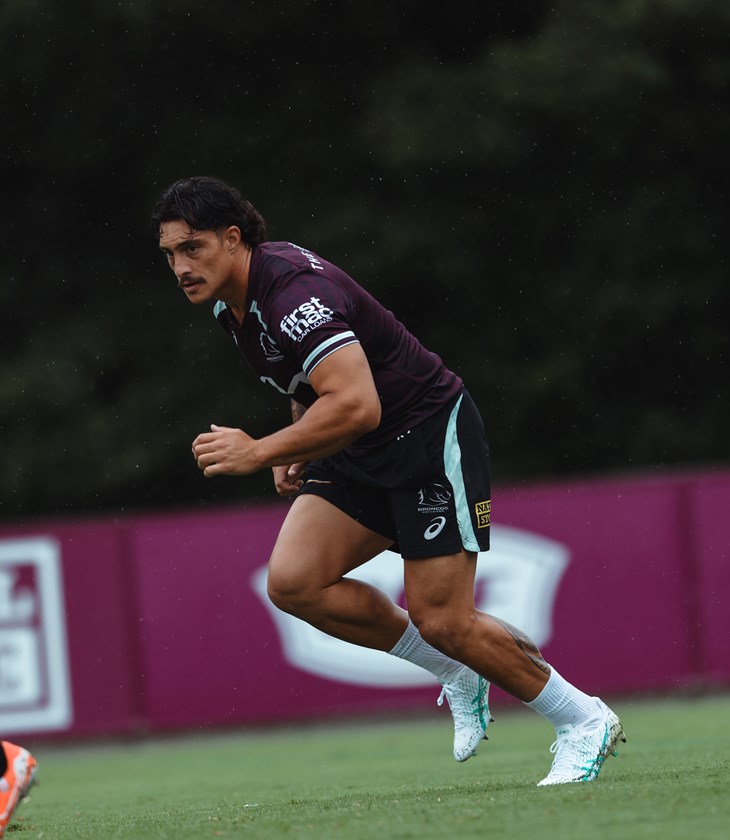 Kotoni Staggs returns for the Broncos in their match against the Dolphins.