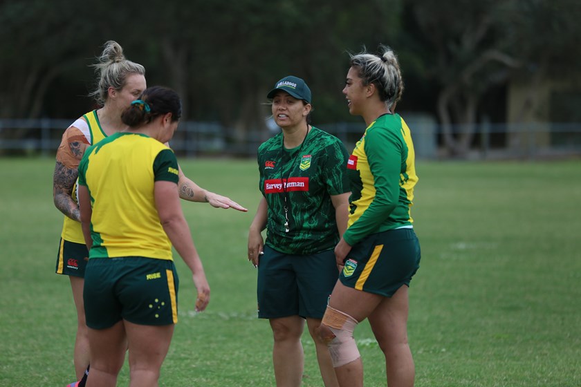 Jess Skinner with Jillaroos players in preparation for the Rugby League World Cup. 