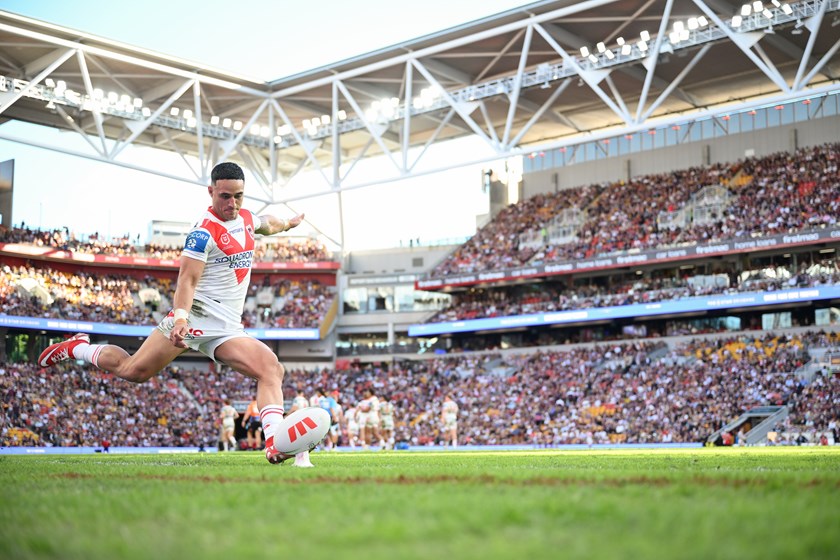 Valentine Holmes lines up a conversion attempt.
