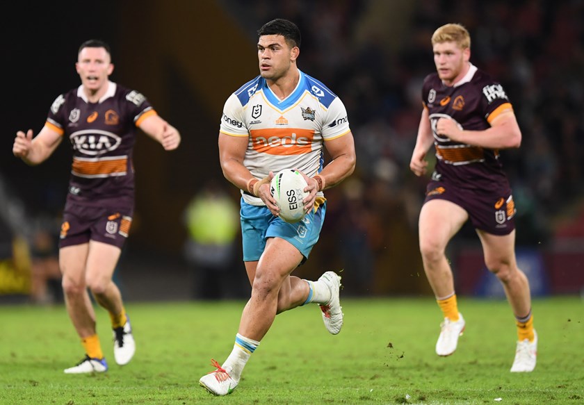 David Fifita playing for the Titans against his former team the Brisbane Broncos last season. 