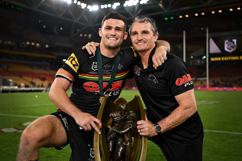 Nathan and Ivan Cleary celebrating after winning the 2021 Grand Final.