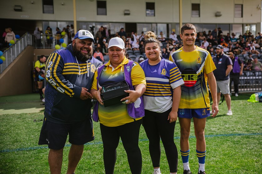 Candita Collins from the Narwan Eels receiving the NRL’s Indigenous Community Award in Armidale, NSW