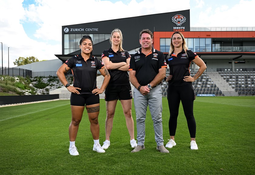 Sarah Togatuki, Kezie Apps, Brett Kimmorley and Botille Vette-Welsh at Wests Tigers Centre of Excellence.