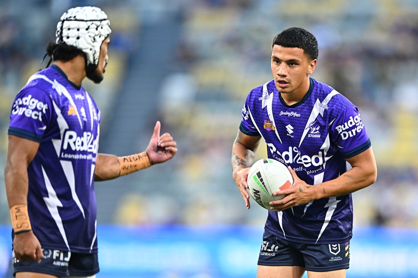 Trent Toelau warms up with fellow Victorian product Sua Faalogo. 