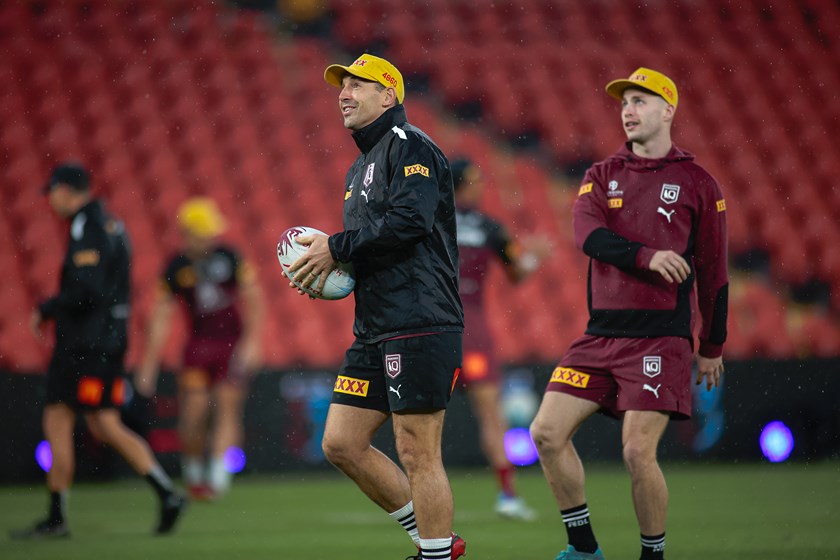 Billy Slater with Sam Walker in Queensland Maroons camp in 2022 where he was part of the extended squad.