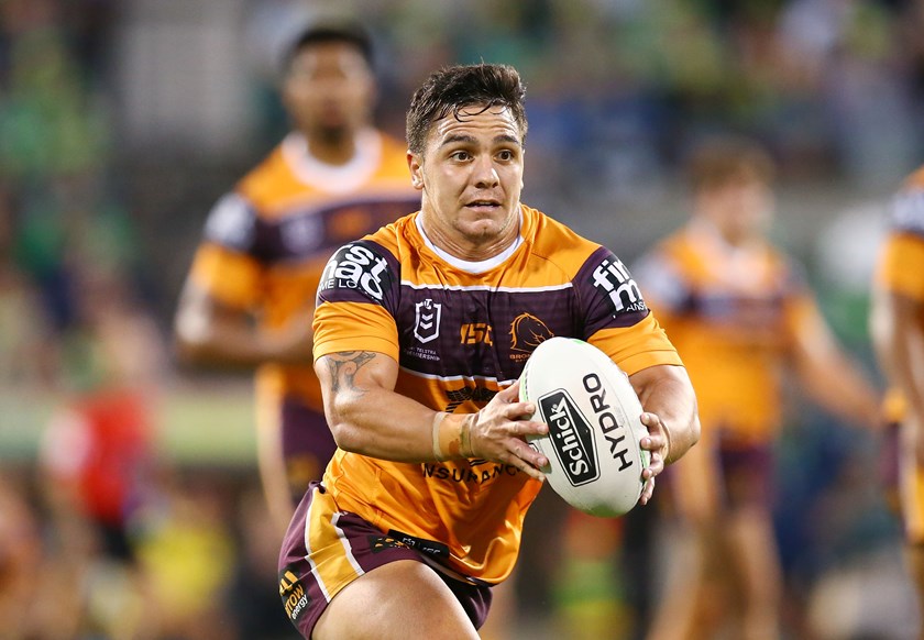 Kodi Nikorima in action for the Brisbane Broncos. 