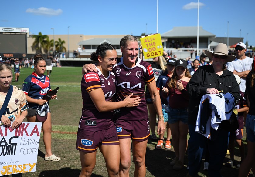 Kerri Johnson with retiring NRLW stalwart Ali Brigginshaw.
